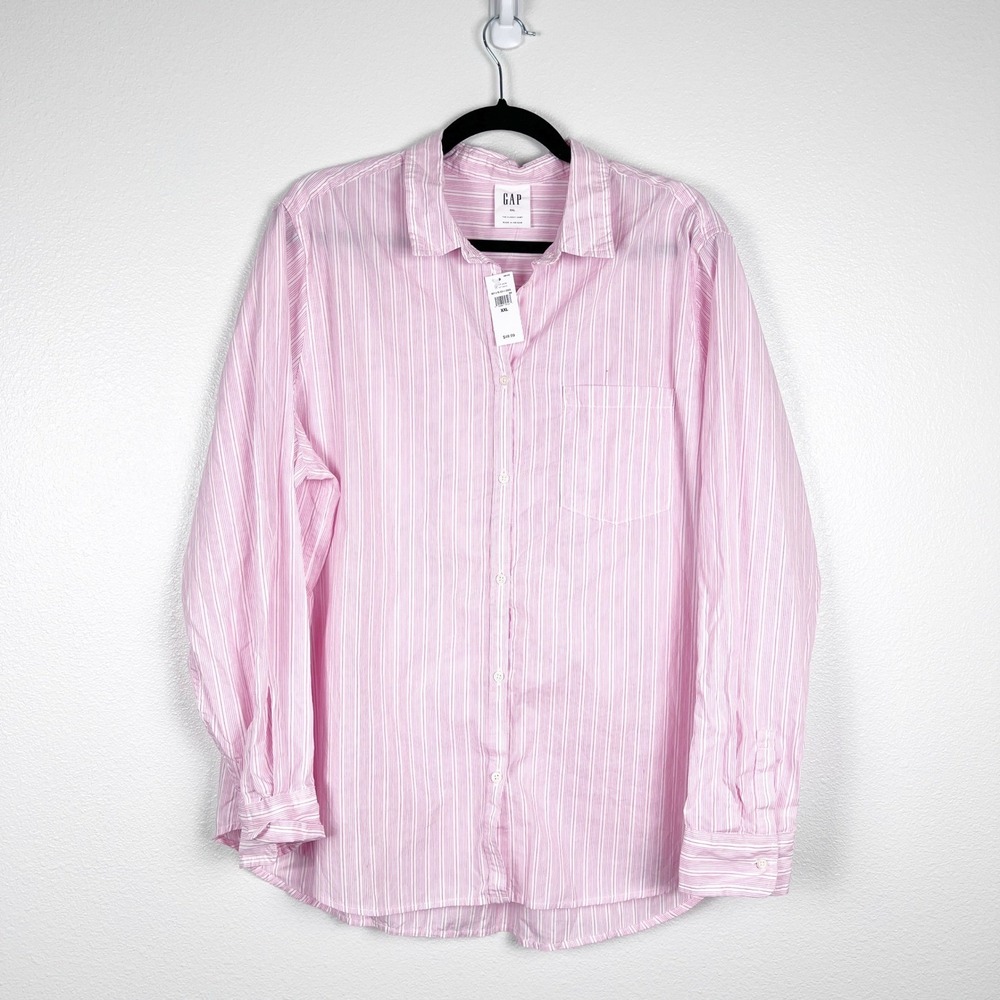 Gap Women's Long Sleeve Striped Button UP Pink Sz XXL NWT